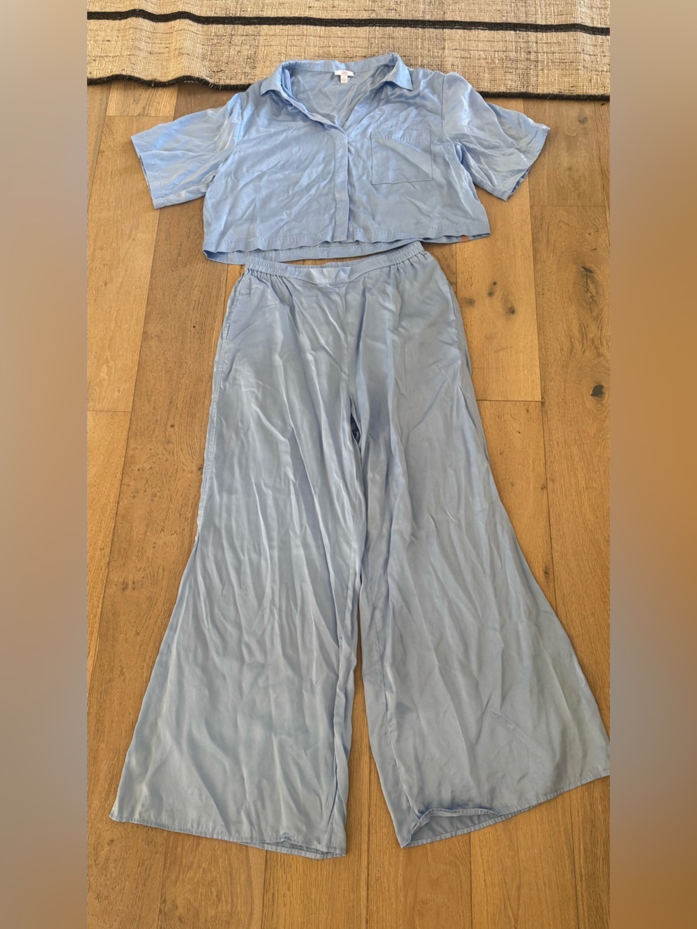 Lunya Washable Silk Pajama Set light blue large
